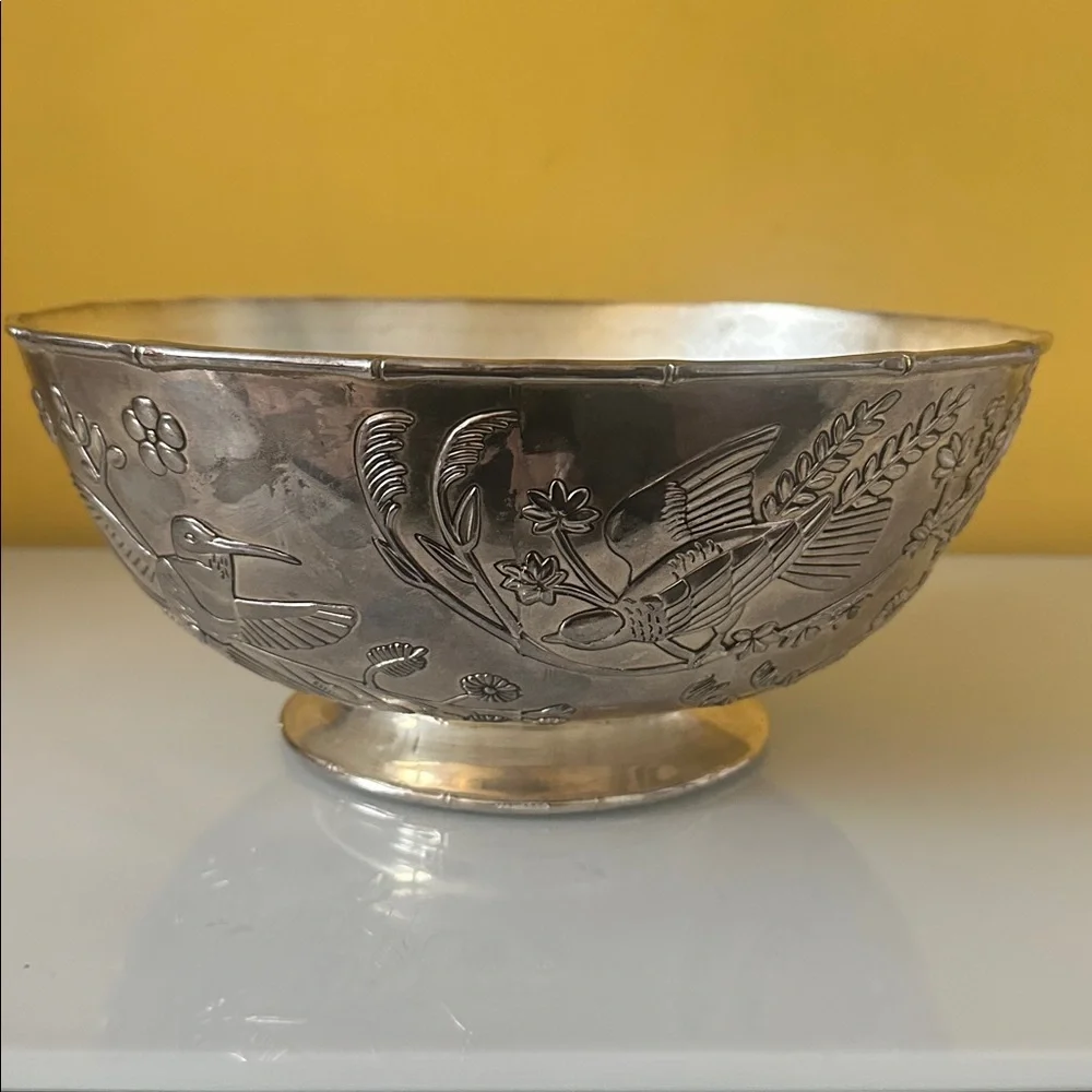 Godinger Silver Plate Decorative Large Bowl with Bird Design